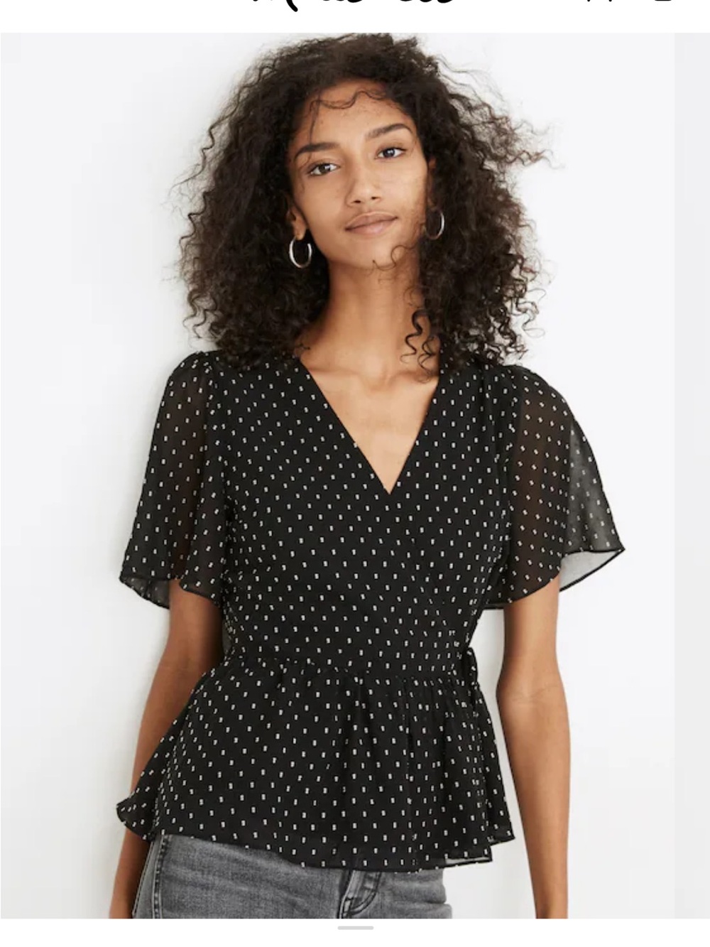 Madewell Black Polka Dot Wrap Peplum Blouse